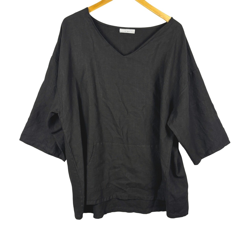 Bryn Walker Womens XL Linen Tunic Black V-Neck Oversize USA Lagenlook Breathable